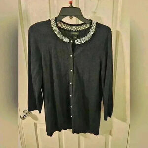 Peck & Peck Collection Cardigan Sweater Black 3/4 Sleeve Lightweight Size Large